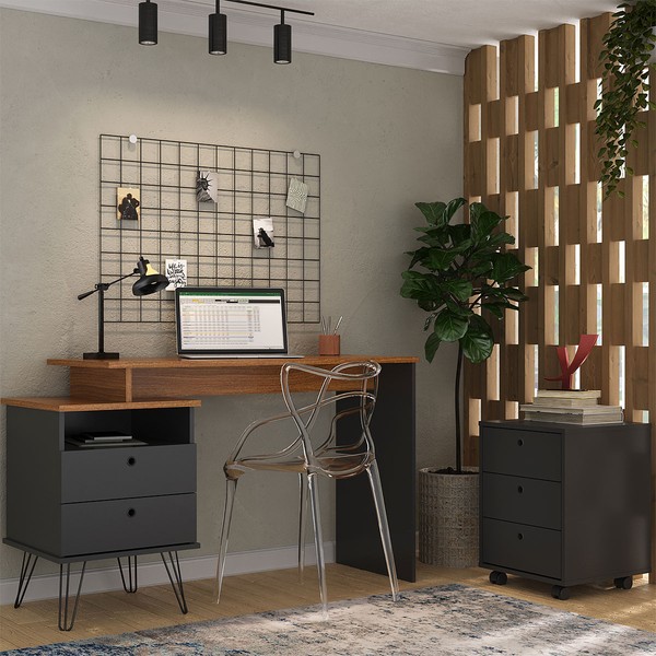 Escritório Completo Plus 5 Gavetas Freijó/ Preto - Artany Móveis