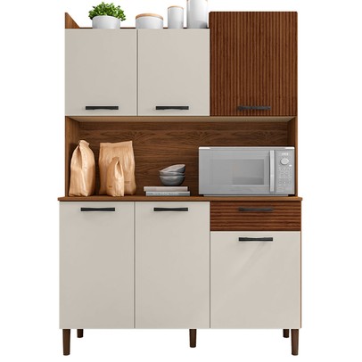 Armário de Cozinha Genova 6 Portas 1 Gaveta Ripado 3d Nogueira/Off White - Kits Paraná