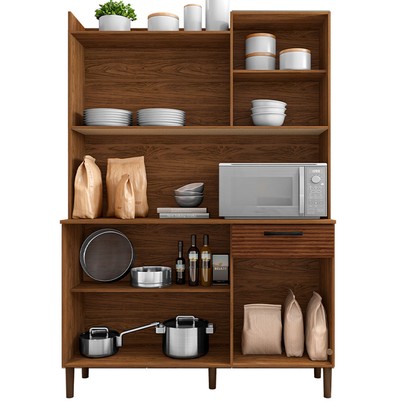 Armário de Cozinha Genova 6 Portas 1 Gaveta Ripado 3d Nogueira/Off White - Kits Paraná