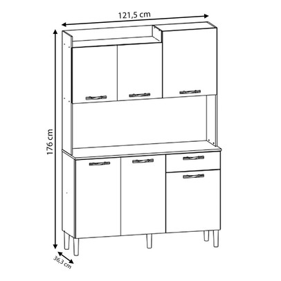 Armário de Cozinha Genova 6 Portas 1 Gaveta Ripado 3d Nogueira/Off White - Kits Paraná