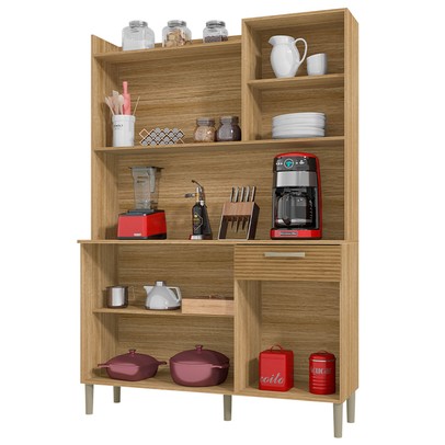 Armário de Cozinha Genova 6 Portas 1 Gaveta Ripado 3d Freijó/Supremo - Kits Paraná