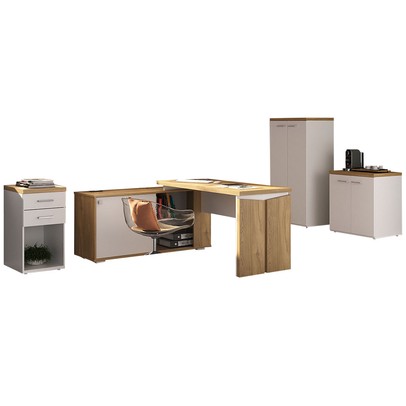 Escritório Completo Smart 5 Portas 2 Gavetas Olmo/Branco - Artany Móveis