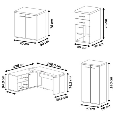 Escritório Completo Smart 5 Portas 2 Gavetas Olmo/Branco - Artany Móveis