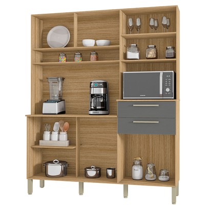 Cozinha Compacta Montesa 6 Portas 2 Gavetas Freijó/Gris - Kits Paraná