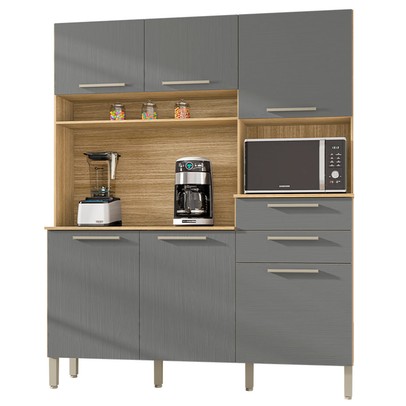 Cozinha Compacta Montesa 6 Portas 2 Gavetas Freijó/Gris - Kits Paraná