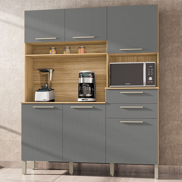 Cozinha Compacta Montesa 6 Portas 2 Gavetas Freijó/Gris - Kits Paraná