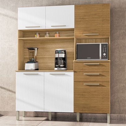 Cozinha Compacta Montesa 6 Portas 2 Gavetas Ripado 3d Freijó/Supremo - Kits Paraná