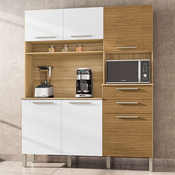 Cozinha Compacta Montesa 6 Portas 2 Gavetas Ripado 3d Freijó/Supremo - Kits Paraná