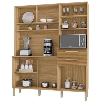 Cozinha Compacta Montesa 6 Portas 2 Gavetas Ripado 3d Freijó/Supremo - Kits Paraná