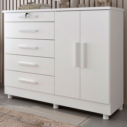 Cômoda Istambul 2 Portas 5 Gavetas Neve - Tcil Móveis