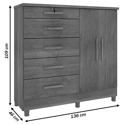 Cômoda Istambul 2 Portas 5 Gavetas Cinamomo - Tcil Móveis