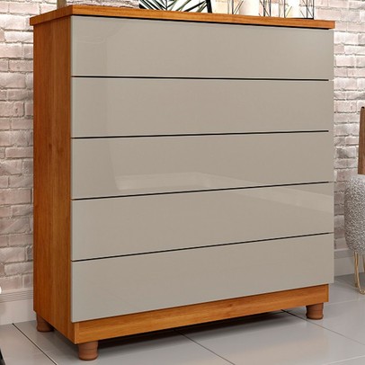 Cômoda Premium 5 Gavetas Cinamomo/Off White - Tcil Móveis
