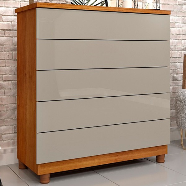 Cômoda Premium 5 Gavetas Cinamomo/Off White - Tcil Móveis