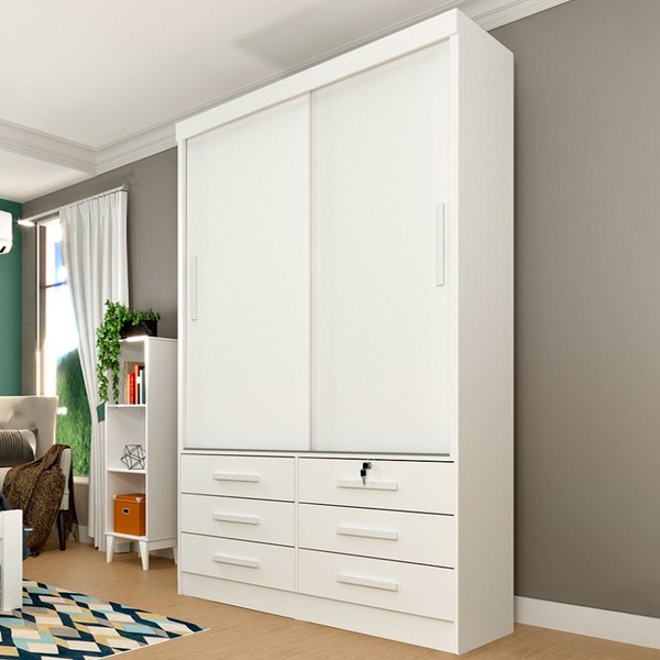 Guarda-Roupa Casal Chicago 2 Portas 6 Gavetas Neve - Tcil Móveis