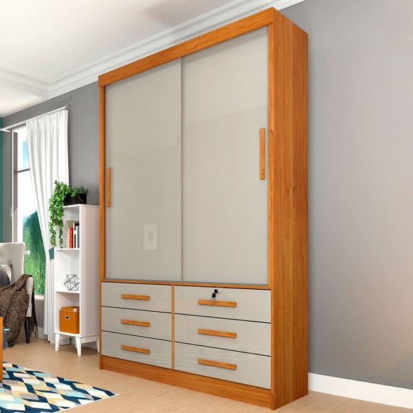 Guarda-Roupa Casal Chicago 2 Portas 6 Gavetas Cinamomo/Off White - Tcil Móveis