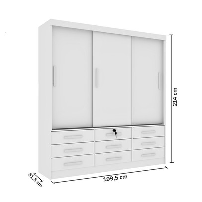 Guarda-Roupa Chicago 3 Portas 9 Gavetas Neve - Tcil Móveis