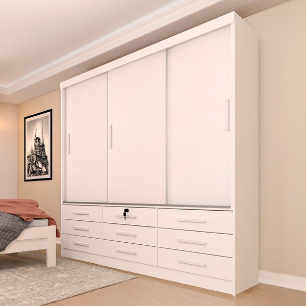 Guarda-Roupa Chicago 3 Portas 9 Gavetas Neve - Tcil Móveis