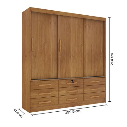 Guarda-Roupa Chicago 3 Portas 9 Gavetas Cinamomo - Tcil Móveis