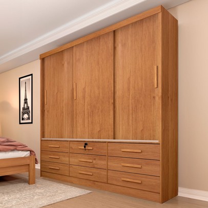 Guarda-Roupa Chicago 3 Portas 9 Gavetas Cinamomo - Tcil Móveis