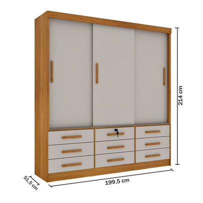 Guarda-Roupa Chicago 3 Portas 9 Gavetas Cinamomo/Off White - Tcil Móveis