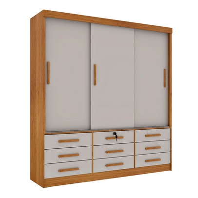 Guarda-Roupa Chicago 3 Portas 9 Gavetas Cinamomo/Off White - Tcil Móveis