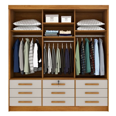 Guarda-Roupa Chicago 3 Portas 9 Gavetas Cinamomo/Off White - Tcil Móveis