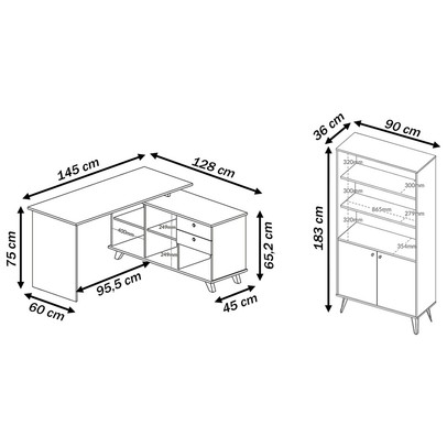 Escritório Completo Gold 2 Portas 2 Gavetas Freijó/Preto - Artany Móveis