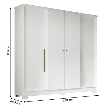 Guarda-Roupa Solteiro Mônaco 4 Portas 2 Gavetas Branco - Mx Móveis