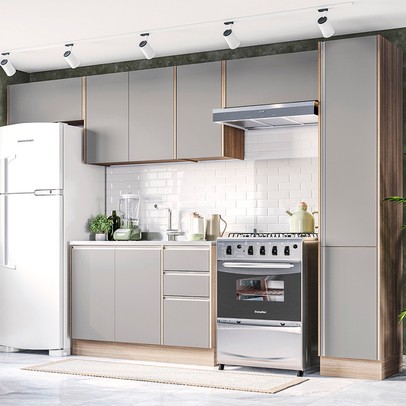 Cozinha Completa Campanele 9 Portas 3 Gavetas Castanho/Cinza - Politorno