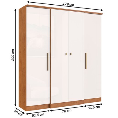 Guarda-Roupa Casal Miami 4 Portas 2 Gavetas Off White Nogueira - Doripel Móveis