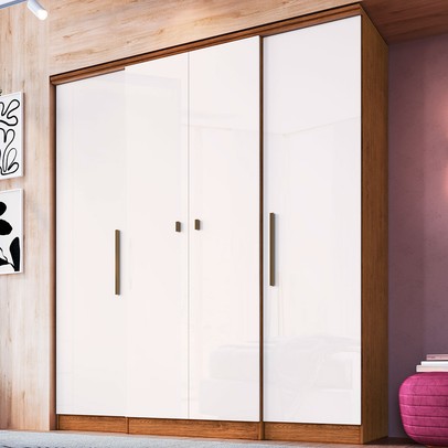 Guarda-Roupa Casal Miami 4 Portas 2 Gavetas Off White Nogueira - Doripel Móveis