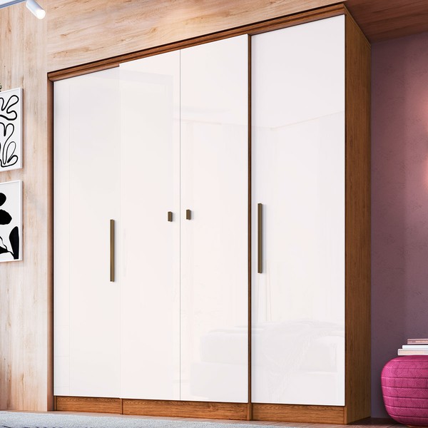 Guarda-Roupa Casal Miami 4 Portas 2 Gavetas Off White Nogueira - Doripel Móveis