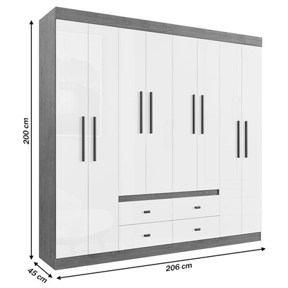 Guarda-Roupa de Casal Las Vegas 8 Portas 4 Gavetas Branco - Doripel