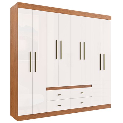 Guarda-Roupa de Casal Las Vegas 8 Portas 4 Gavetas Off White Nogueira - Doripel