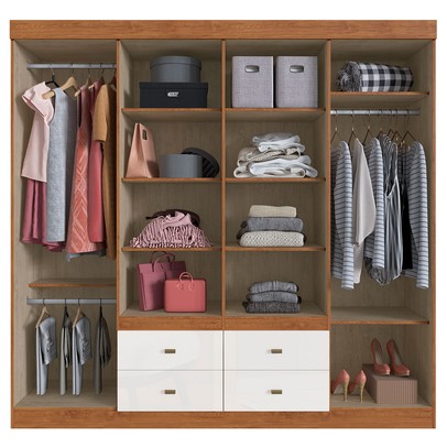 Guarda-Roupa de Casal Las Vegas 8 Portas 4 Gavetas Off White Nogueira - Doripel