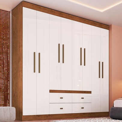 Guarda-Roupa de Casal Las Vegas 8 Portas 4 Gavetas Off White Nogueira - Doripel