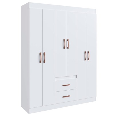 Guarda-Roupa de Solteiro Montevidéu 6 Portas 2 Gavetas Branco - Doripel