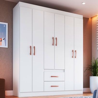 Guarda-Roupa de Solteiro Montevidéu 6 Portas 2 Gavetas Branco - Doripel