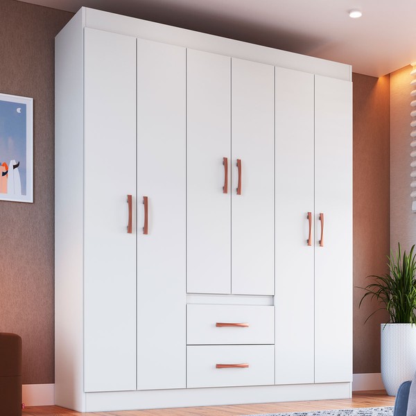Guarda-Roupa de Solteiro Montevidéu 6 Portas 2 Gavetas Branco - Doripel