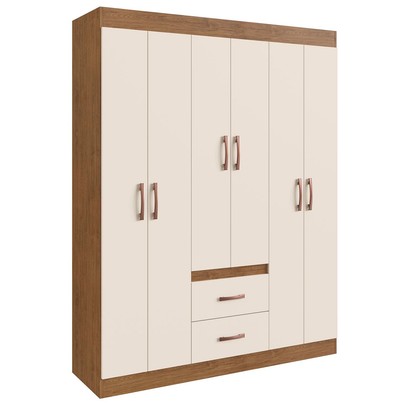 Guarda-Roupa de Solteiro Montevidéu 6 Portas 2 Gavetas Off White Nogueira - Doripel
