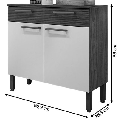 Balcão de Cozinha Nala 2 Portas 2 Gavetas Ripado 3d Nogueira/Off White - Kits Paraná