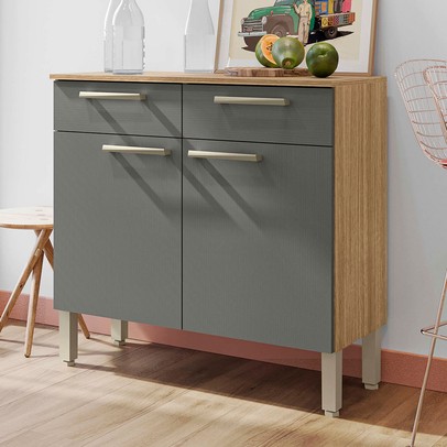 Balcão de Cozinha Nala 2 Portas 2 Gavetas Freijó/Griss - Kits Paraná