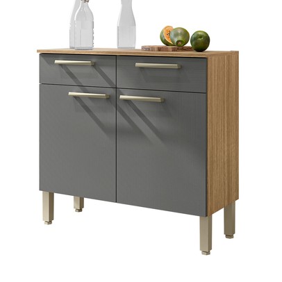 Balcão de Cozinha Nala 2 Portas 2 Gavetas Freijó/Griss - Kits Paraná