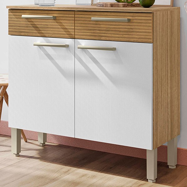 Balcão de Cozinha Nala 2 Portas 2 Gavetas Ripado 3d Freijó/Supremo - Kits Paraná