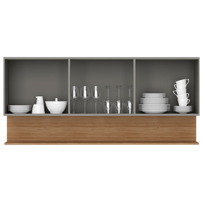 Armário Aéreo Cozinha Line 3 Portas Gris/Freijó - Kits Paraná