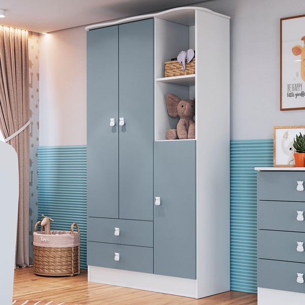 Guarda-Roupa Infantil 3 Portas 2 Gavetas Azul 1410 - Percasa