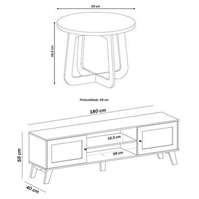 Sala de Estar Completa para TV Até 75 Polegadas Charlotte 2 Portas Carvalho/Off White - Artely Móveis