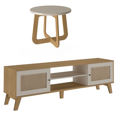 Sala de Estar Completa para TV Até 75 Polegadas Charlotte 2 Portas Carvalho/Off White - Artely Móveis