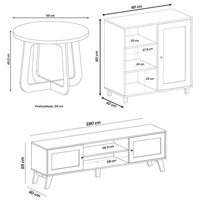 Sala de Estar Completa para TV Até 75 Polegadas Charlotte 3 Portas Carvalho/Off White - Artely Móveis