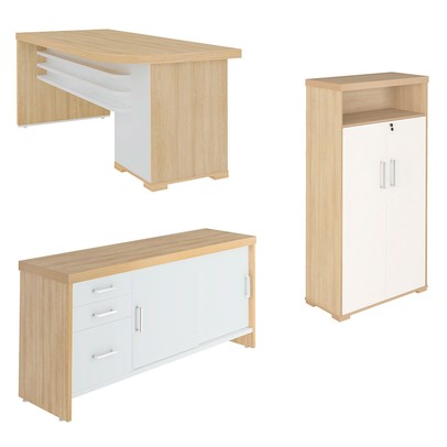 Escritório Completo Tamburato 4 Portas 7 Gavetas Carvalho/Branco - Artany Móveis